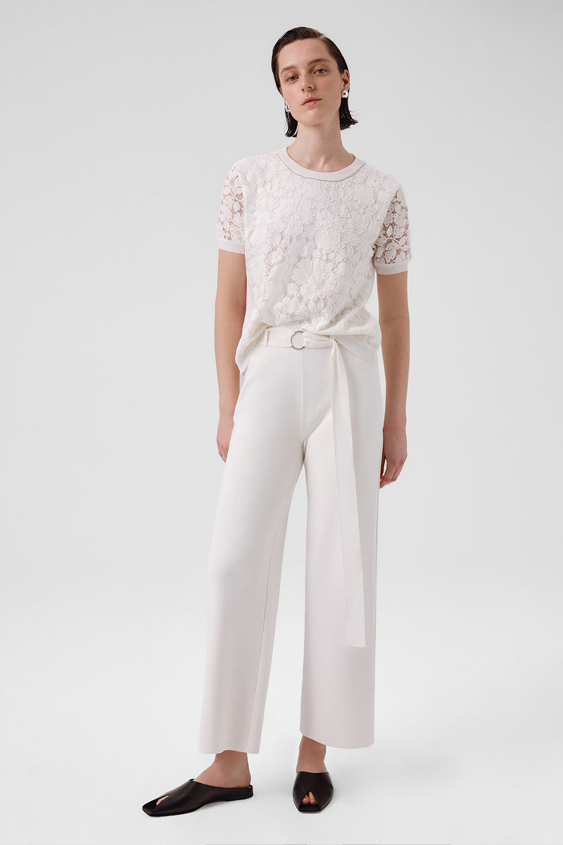 Ecru Belted Wide-Leg Women's Pants