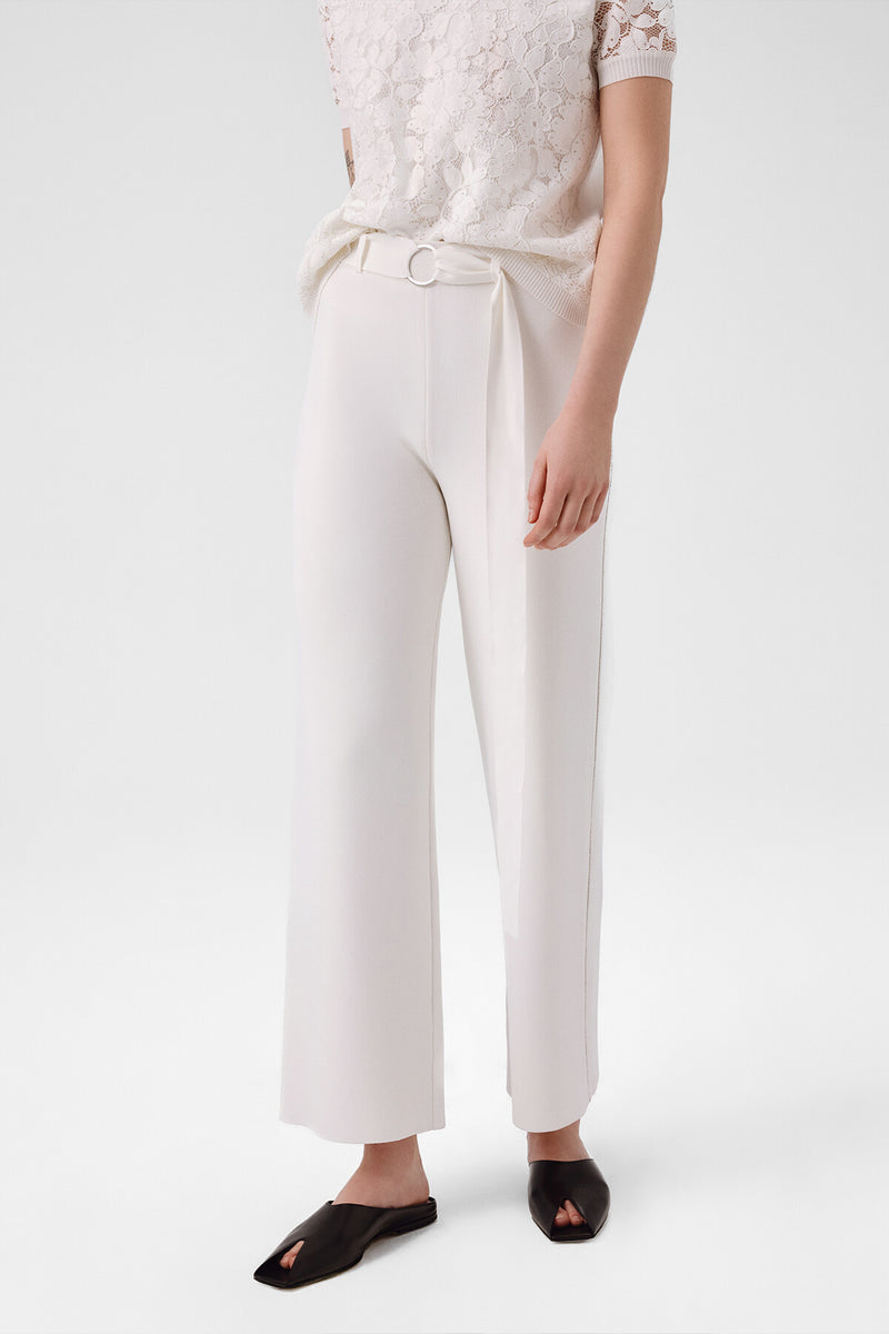 Ecru Belted Wide-Leg Women's Pants