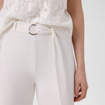 Ecru Belted Wide-Leg Women's Pants