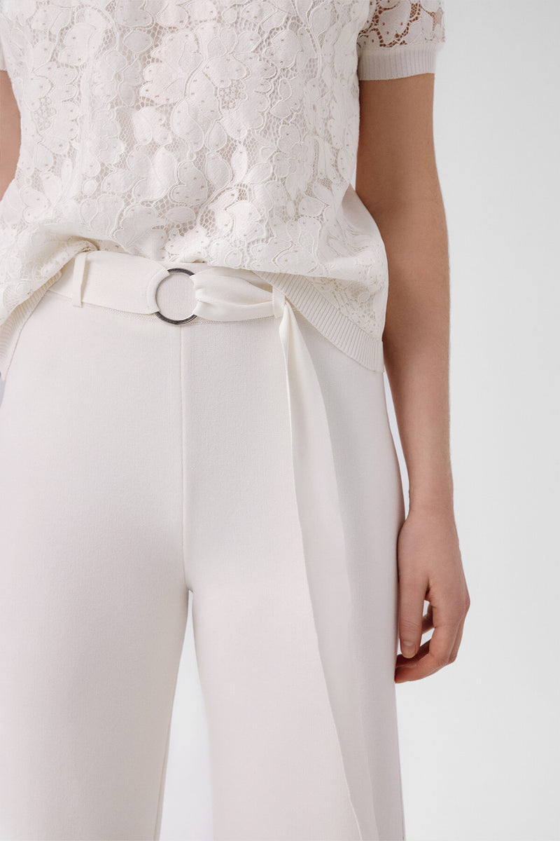 Ecru Belted Wide-Leg Women's Pants