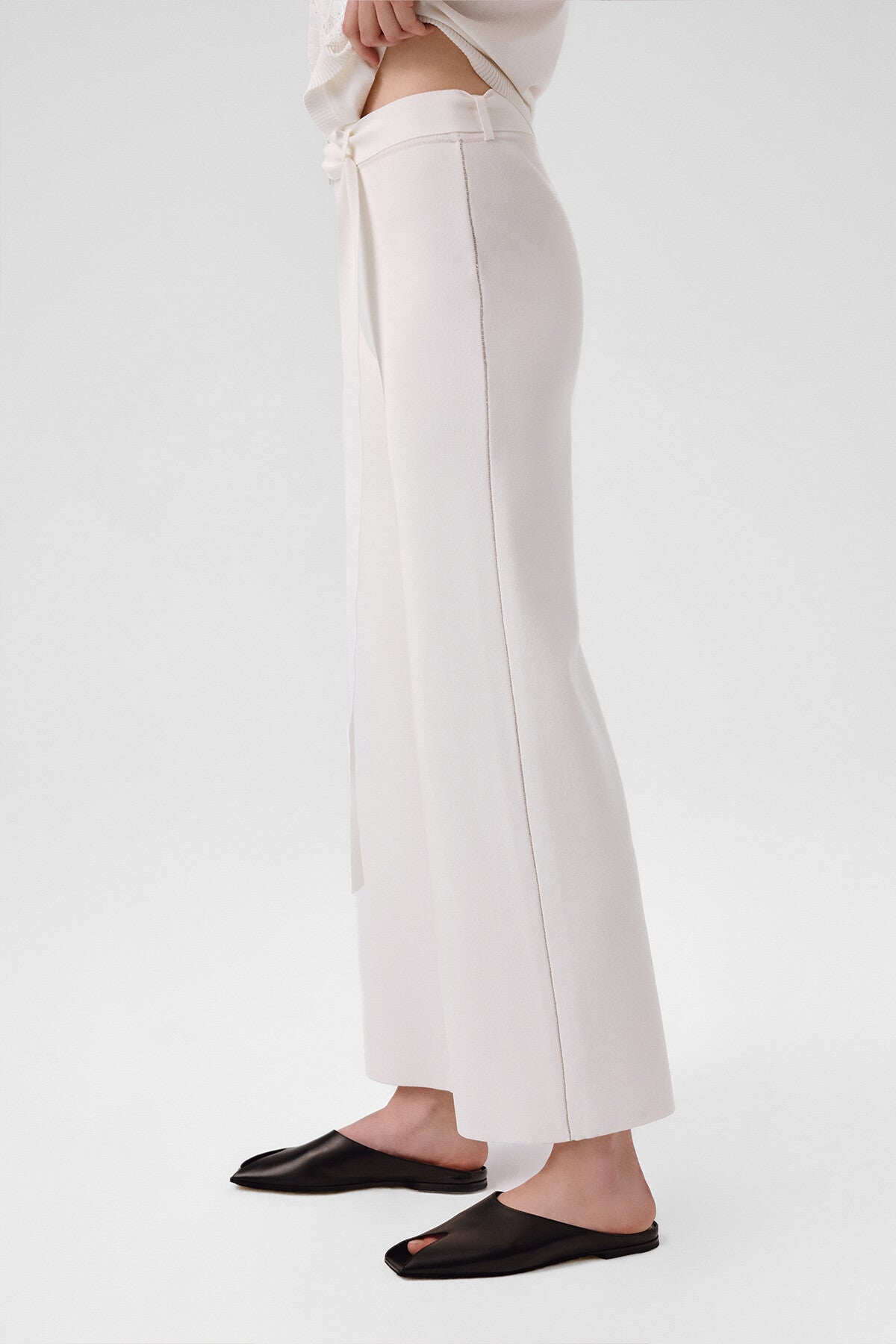 Ecru Belted Wide-Leg Women's Pants