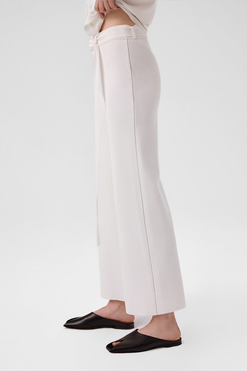 Ecru Belted Wide-Leg Women's Pants