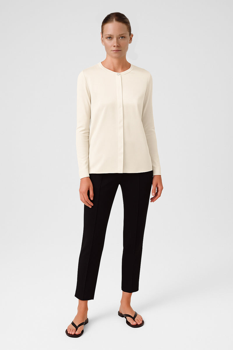 Ecru Contrast Fabric Buttoned Women's Cardigan