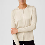 Ecru Contrast Fabric Buttoned Women's Cardigan