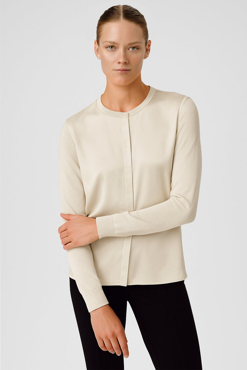 Ecru Contrast Fabric Buttoned Women's Cardigan