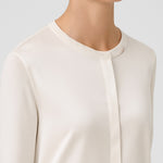 Ecru Contrast Fabric Buttoned Women's Cardigan
