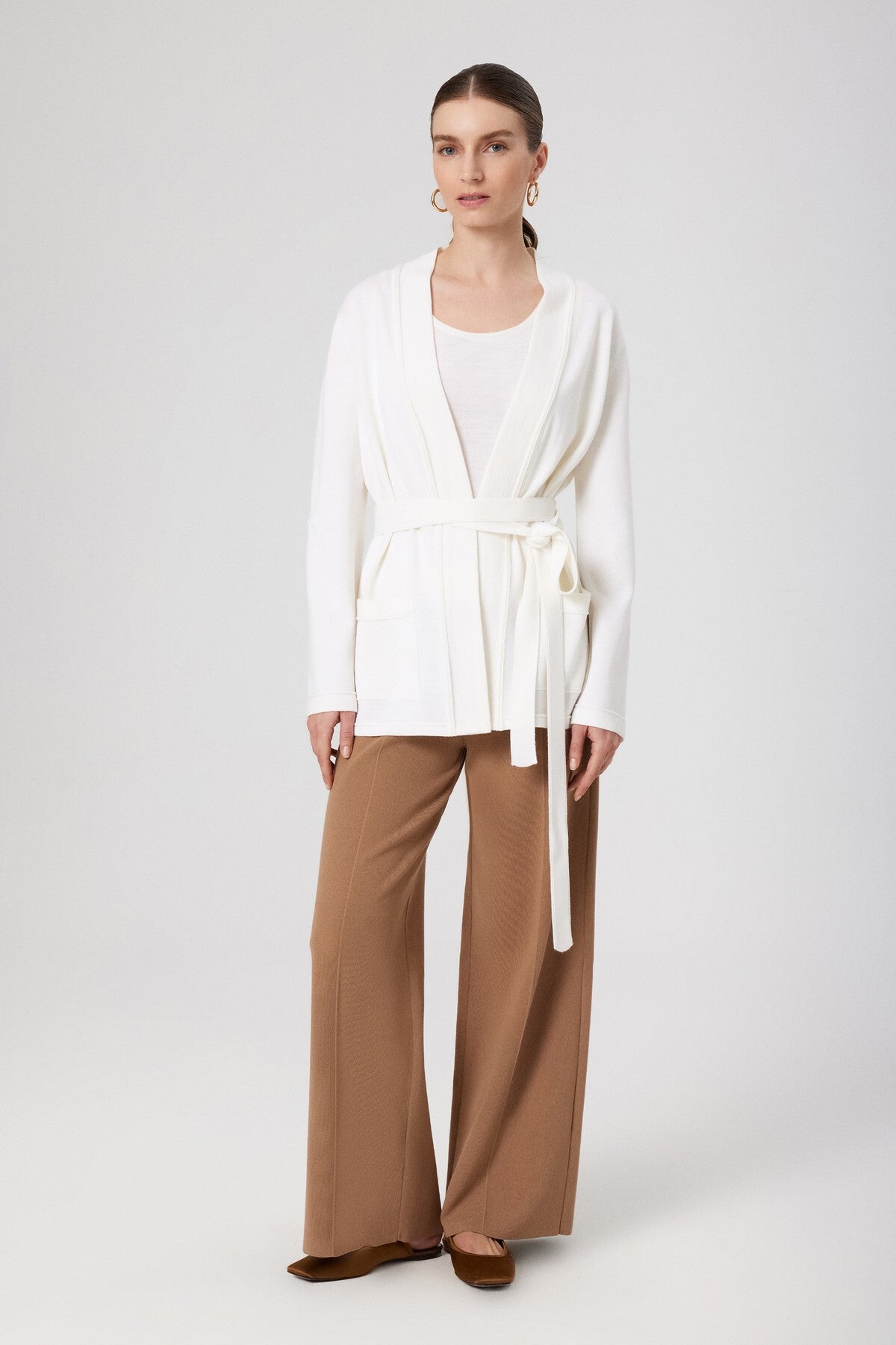 Light Gray V-Neck Long Sleeve Women's Sweater