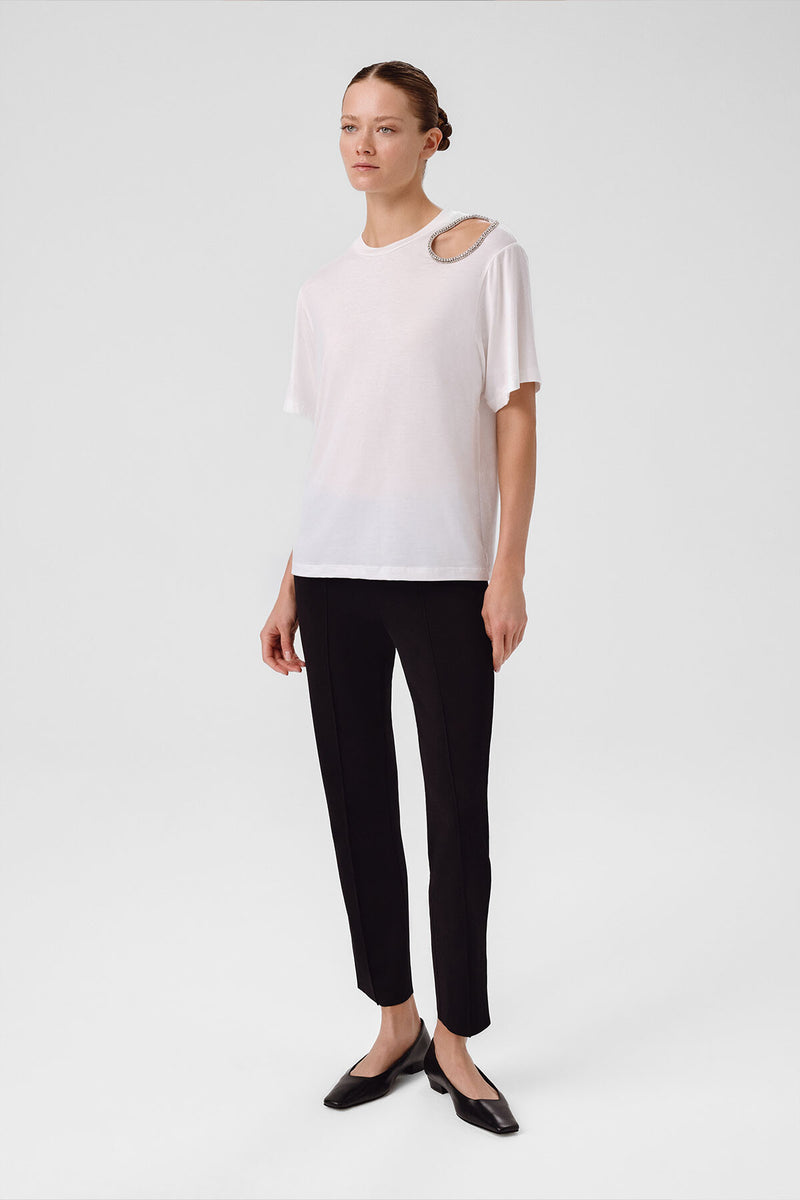 Ecru Shoulder Stone-Embroidered Women's T-Shirt