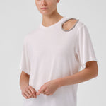 Ecru Shoulder Stone-Embroidered Women's T-Shirt