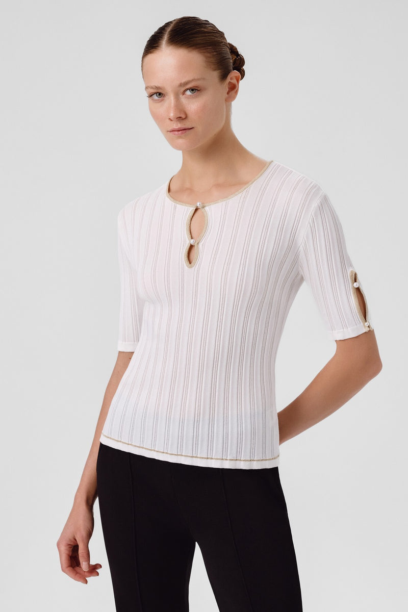 Ecru Window Detail Pearl Women's Sweater