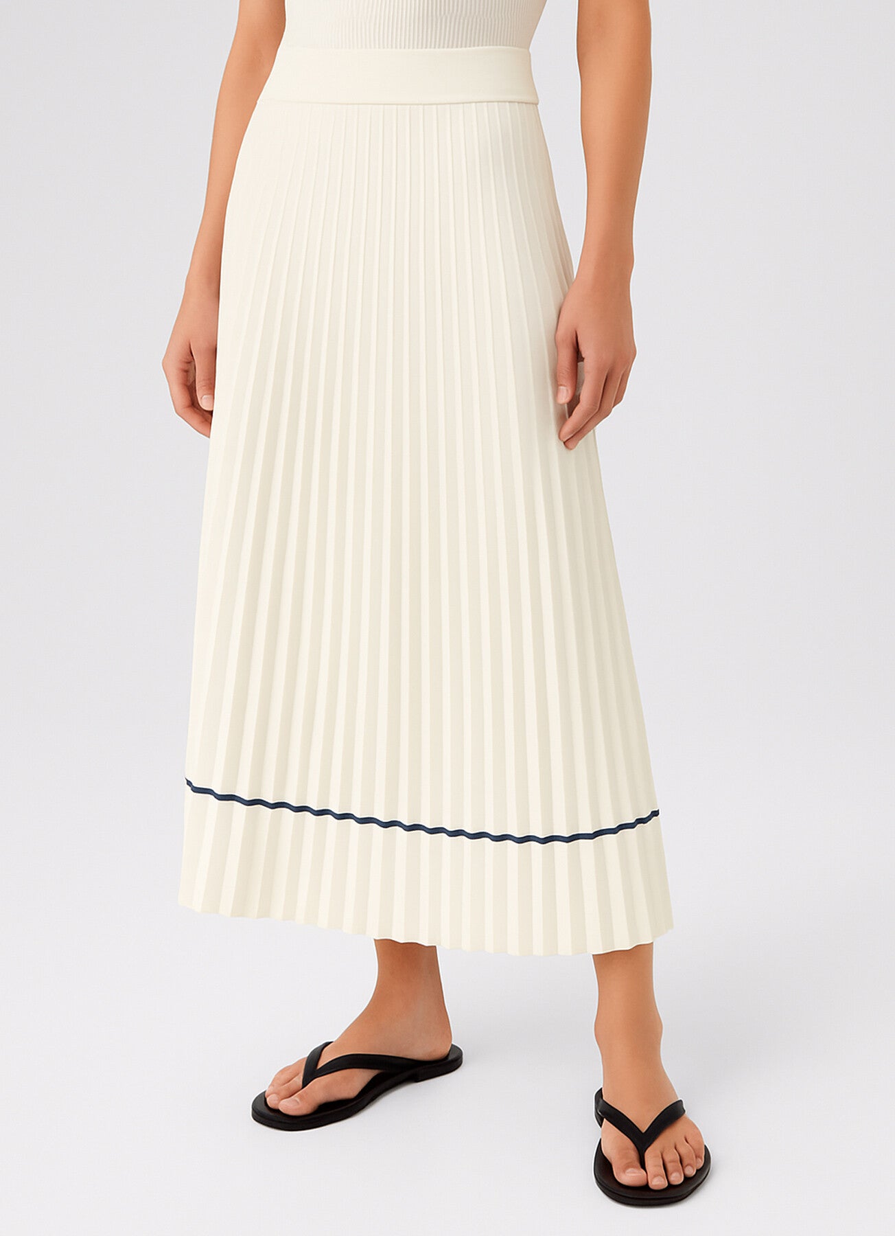 Ecru Pleated Long Skirt