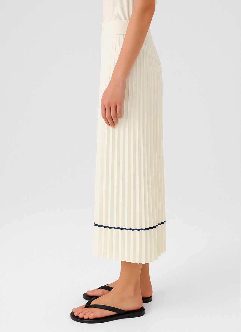 Ecru Pleated Long Skirt