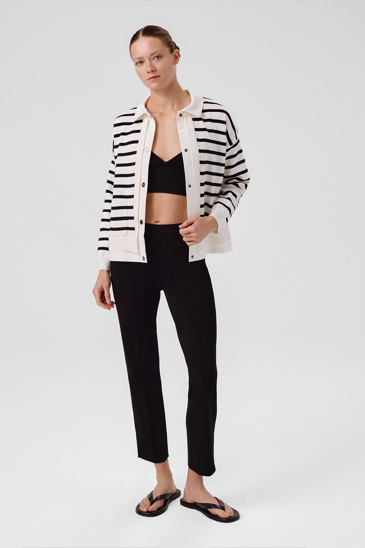 Ecru Black Striped Women's Jacket