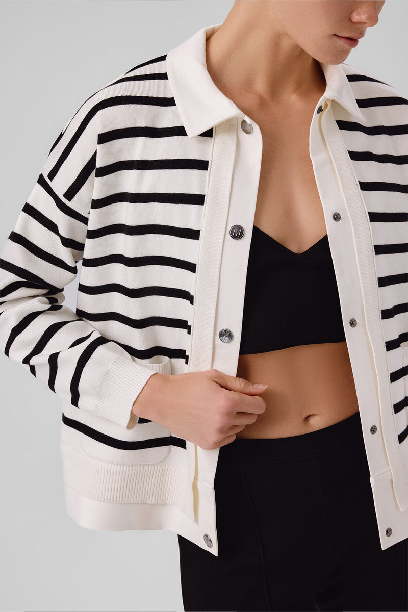Ecru Black Striped Women's Jacket