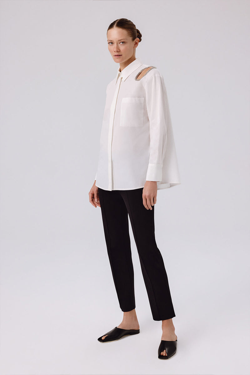 Ecru Stone-Embroidered Oversized Women's Shirt