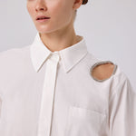 Ecru Stone-Embroidered Oversized Women's Shirt