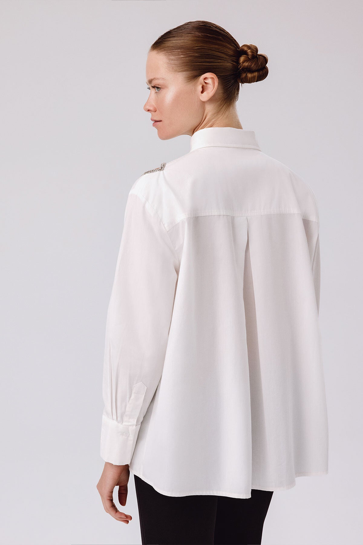 Ecru Stone-Embroidered Oversized Women's Shirt
