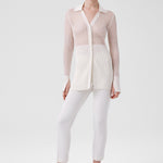 Ecru Transparent Detailed Ribbed Women's Cardigan