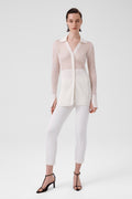 Ecru Transparent Detailed Ribbed Women's Cardigan