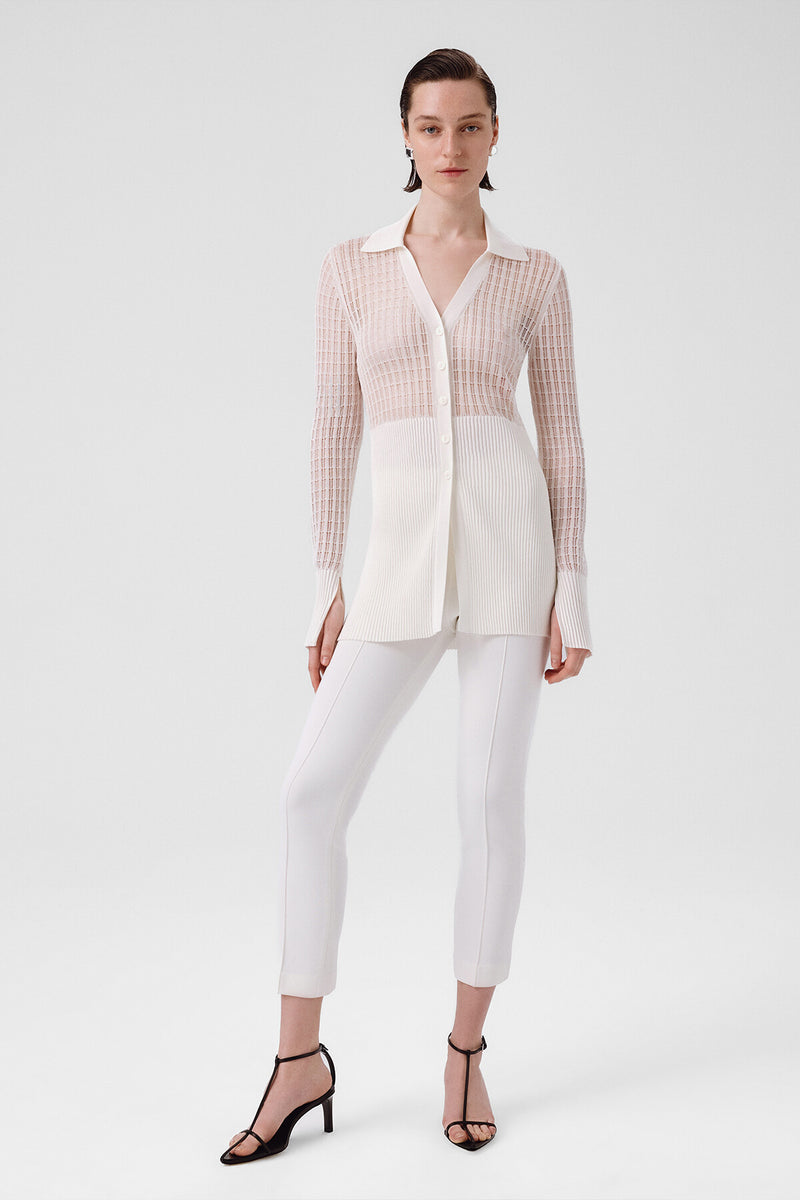 Ecru Transparent Detailed Ribbed Women's Cardigan