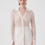 Ecru Transparent Detailed Ribbed Women's Cardigan