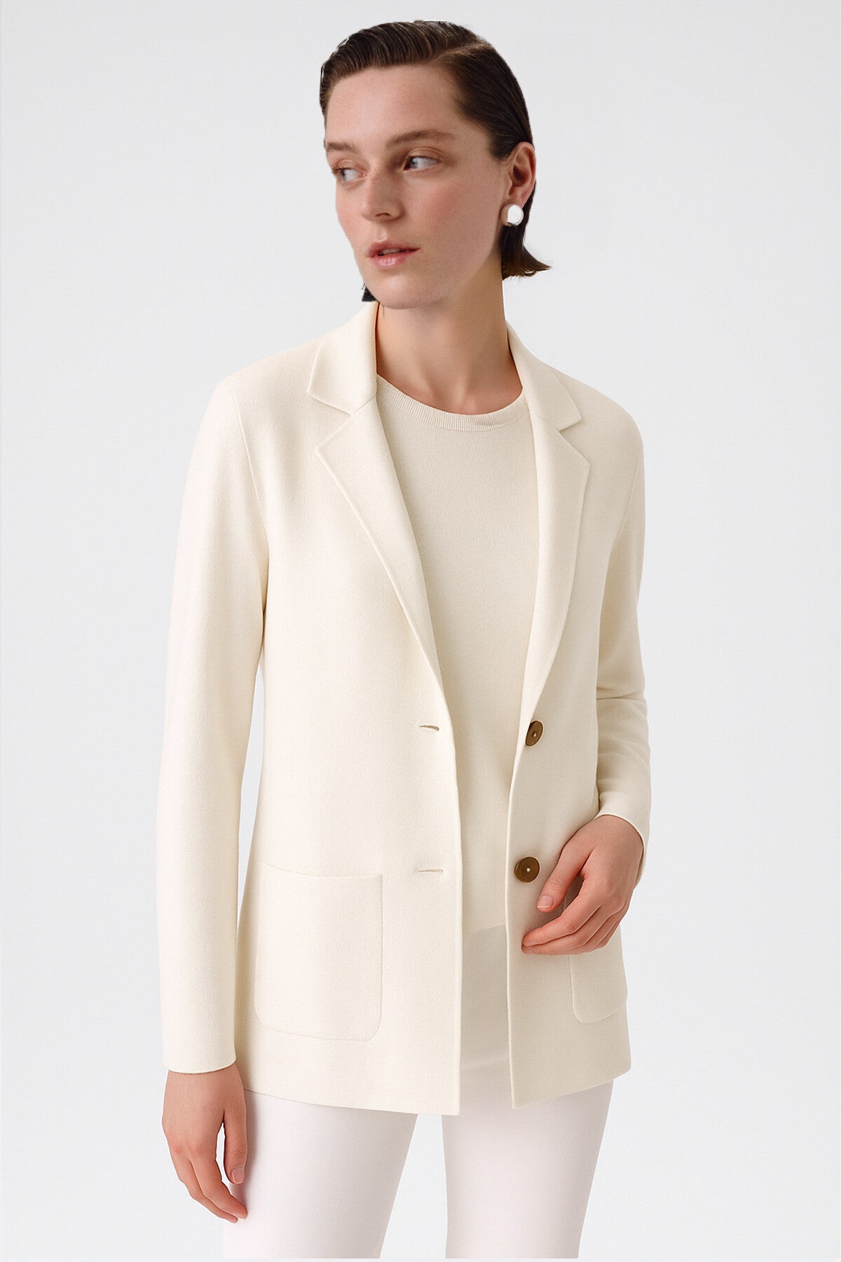 Ecru V-Neck Button-Up Women's Jacket