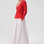 Fuchsia V-Neck Ribbed Fine Women's Cardigan
