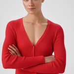Fuchsia V-Neck Ribbed Fine Women's Cardigan