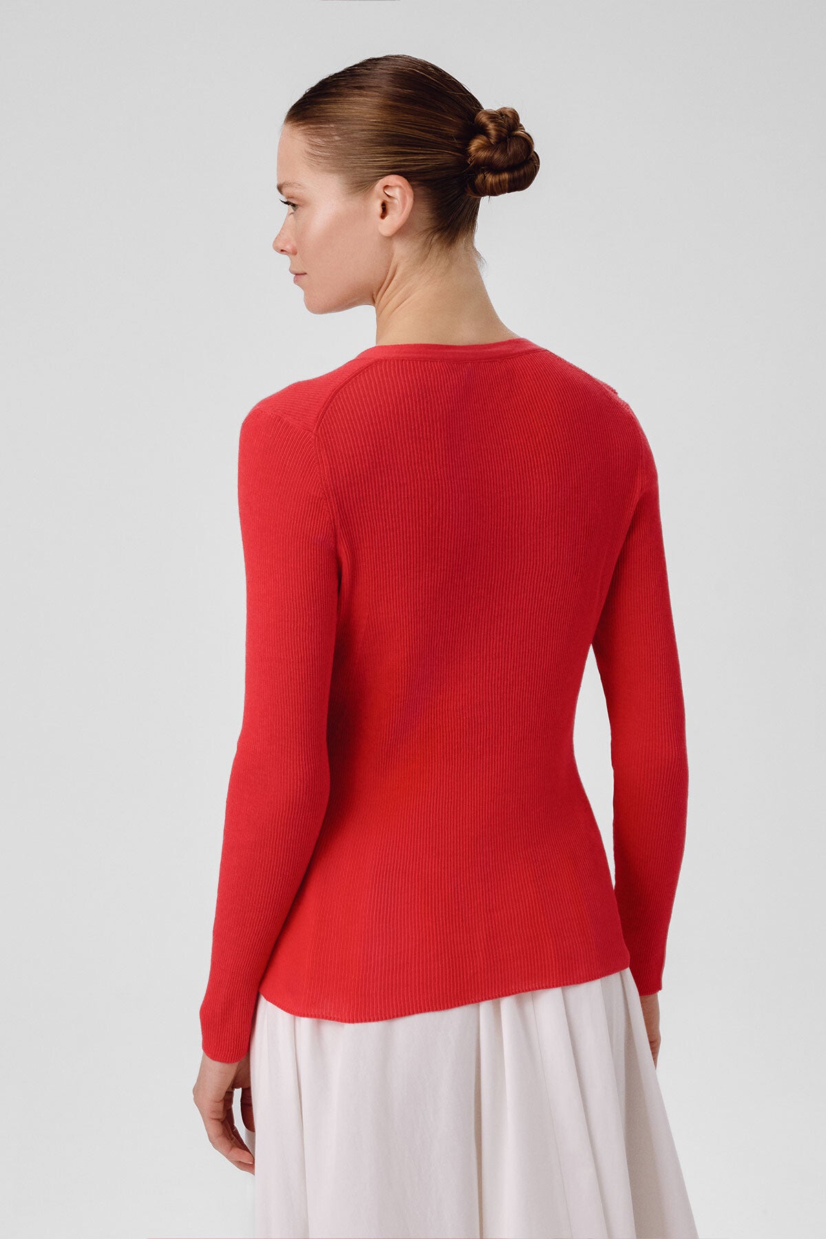 Fuchsia V-Neck Ribbed Fine Women's Cardigan
