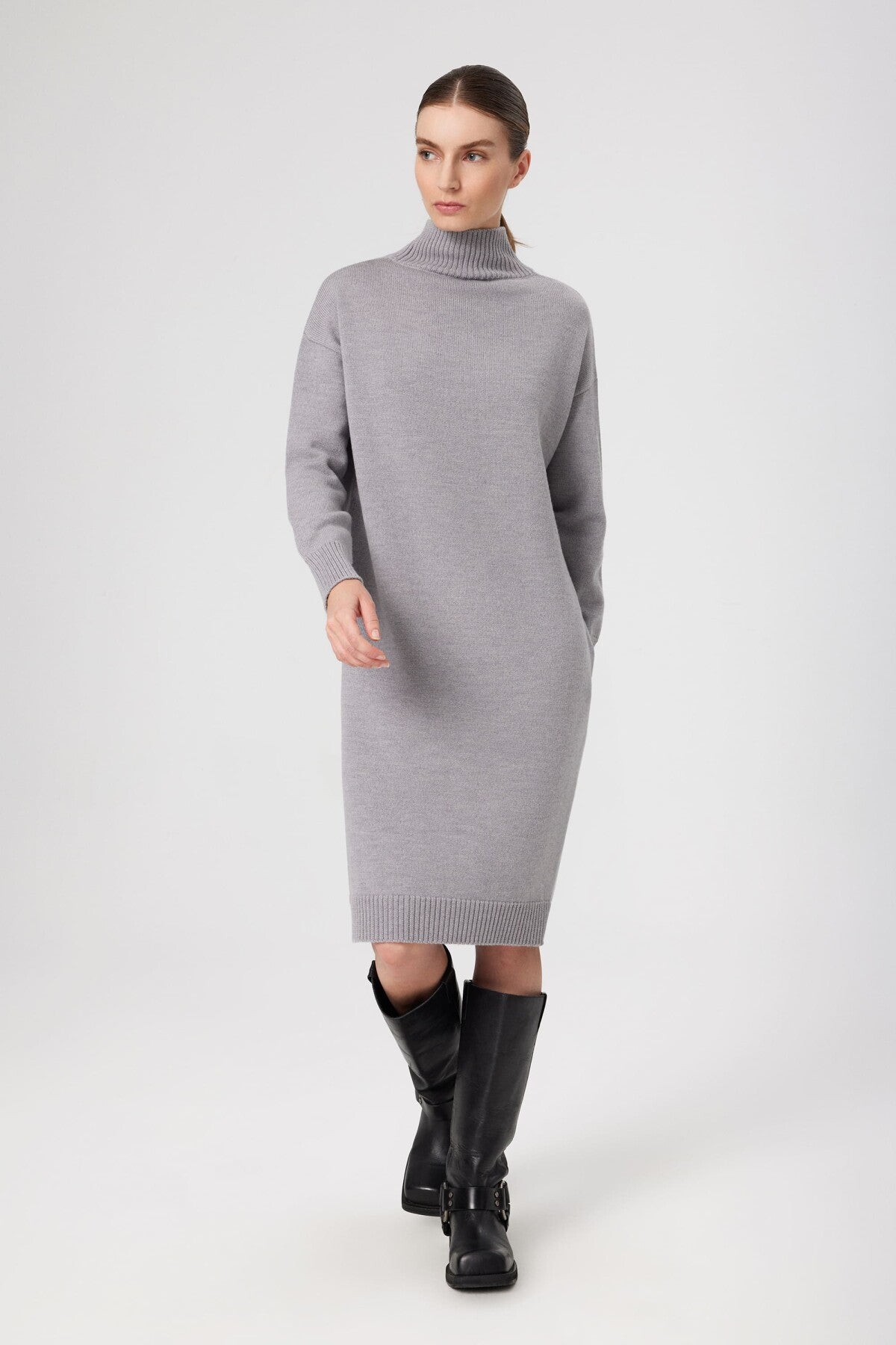 Gray Fisherman's Collar Midi Dress