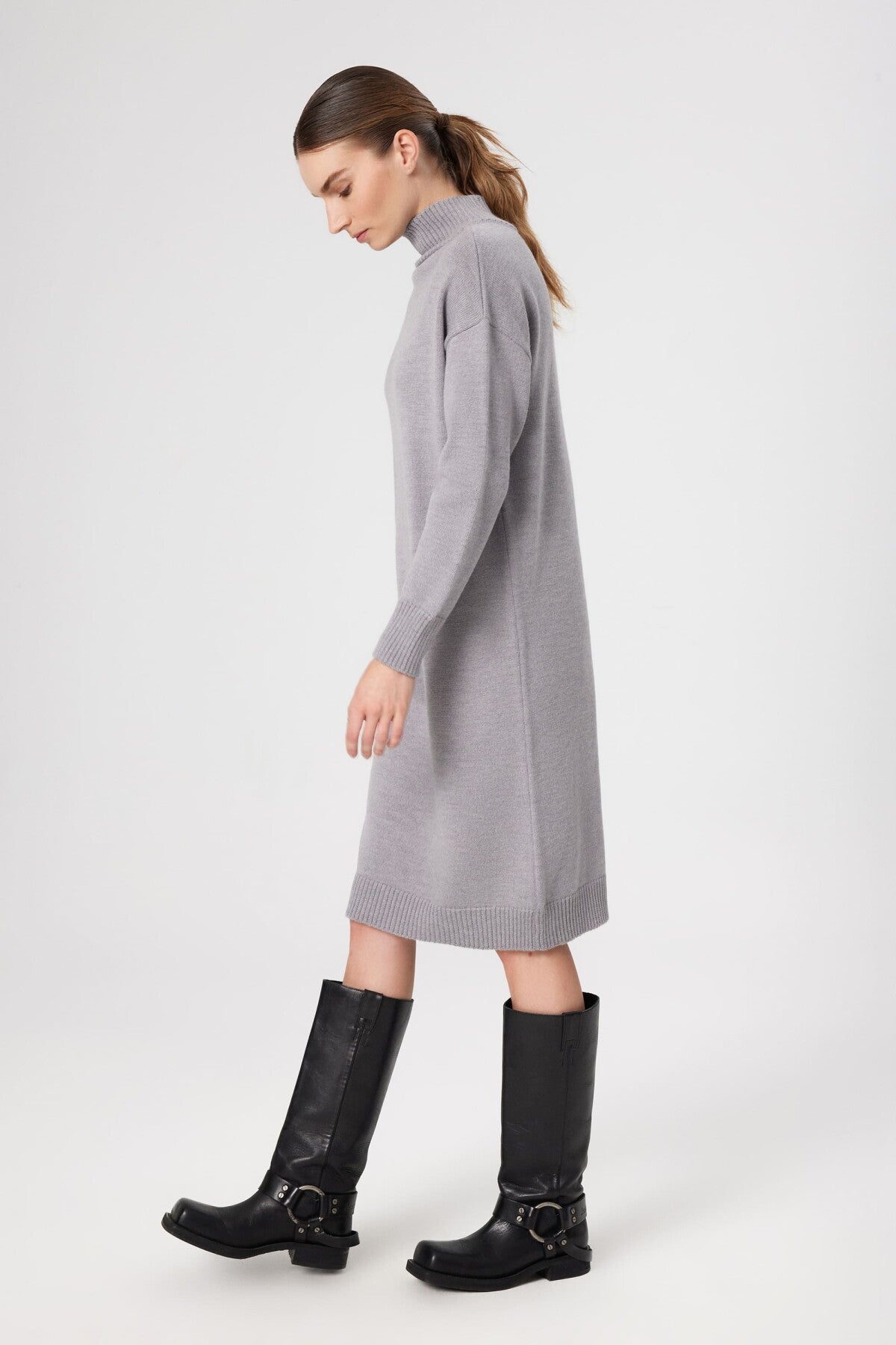 Gray Fisherman's Collar Midi Dress