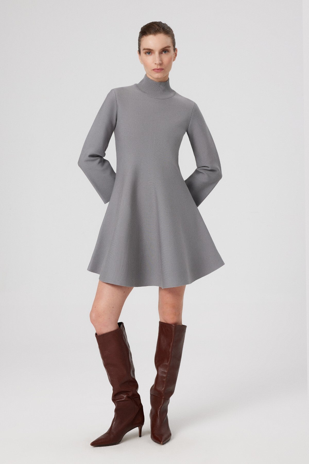 Gray Fisherman's Collar Mini Skirt Dress