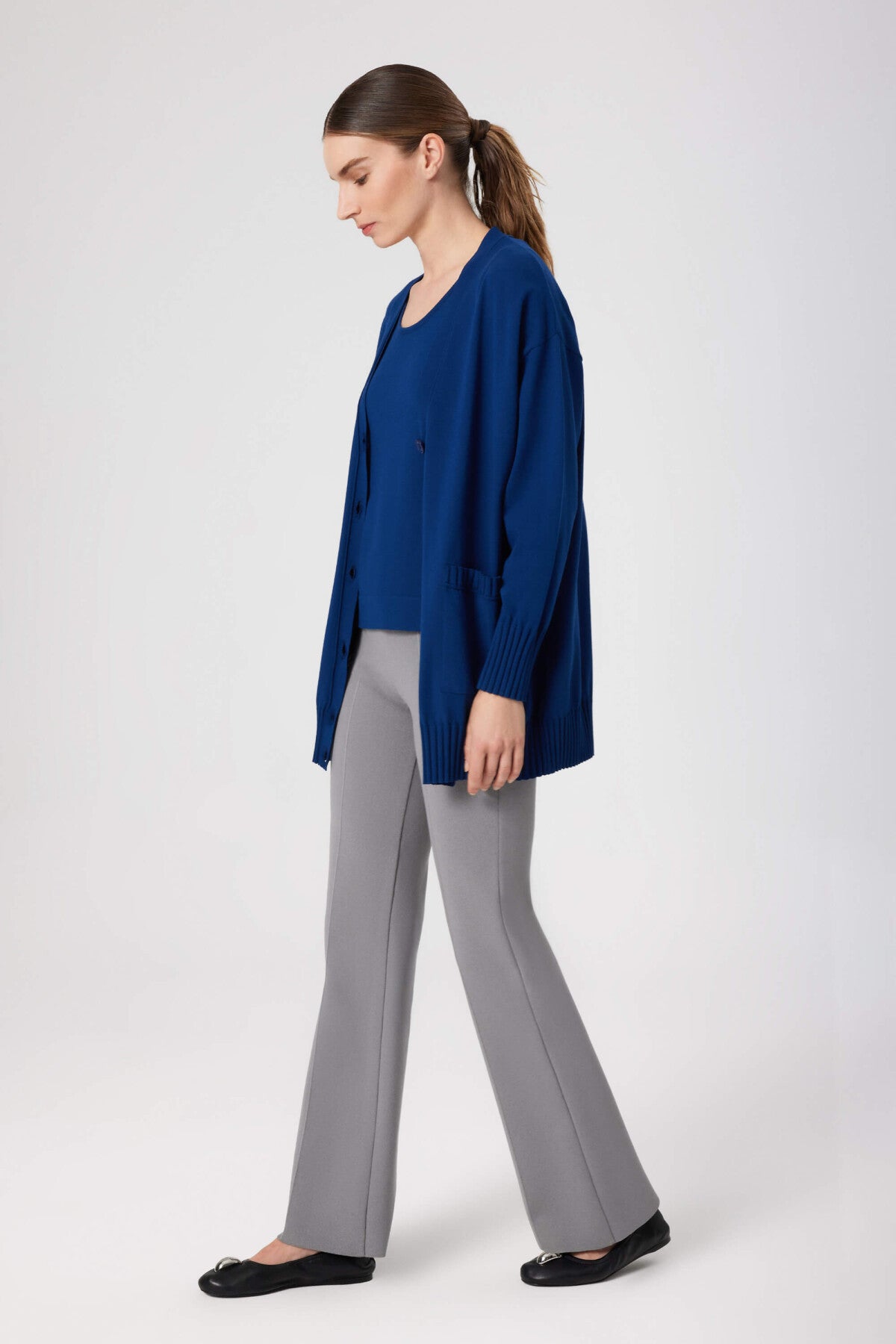 High-Waisted Women's Pants with Grey Stripes