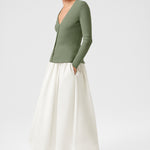 Gray Green V-Neck Ribbed Fine Women's Cardigan