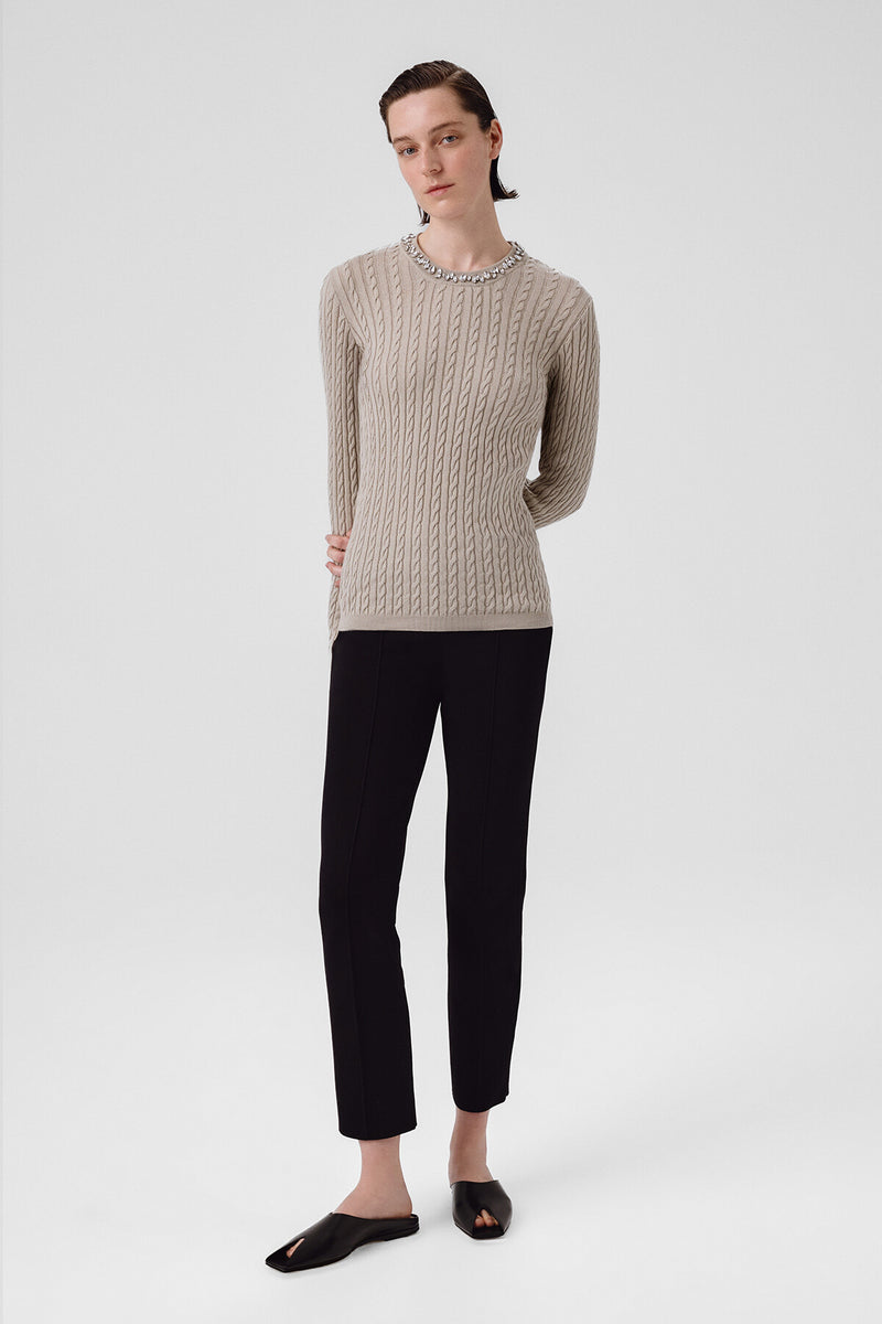 Women's Sweater with Gray and Green Stone Embroidery