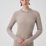 Women's Sweater with Gray and Green Stone Embroidery