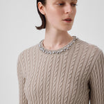 Women's Sweater with Gray and Green Stone Embroidery