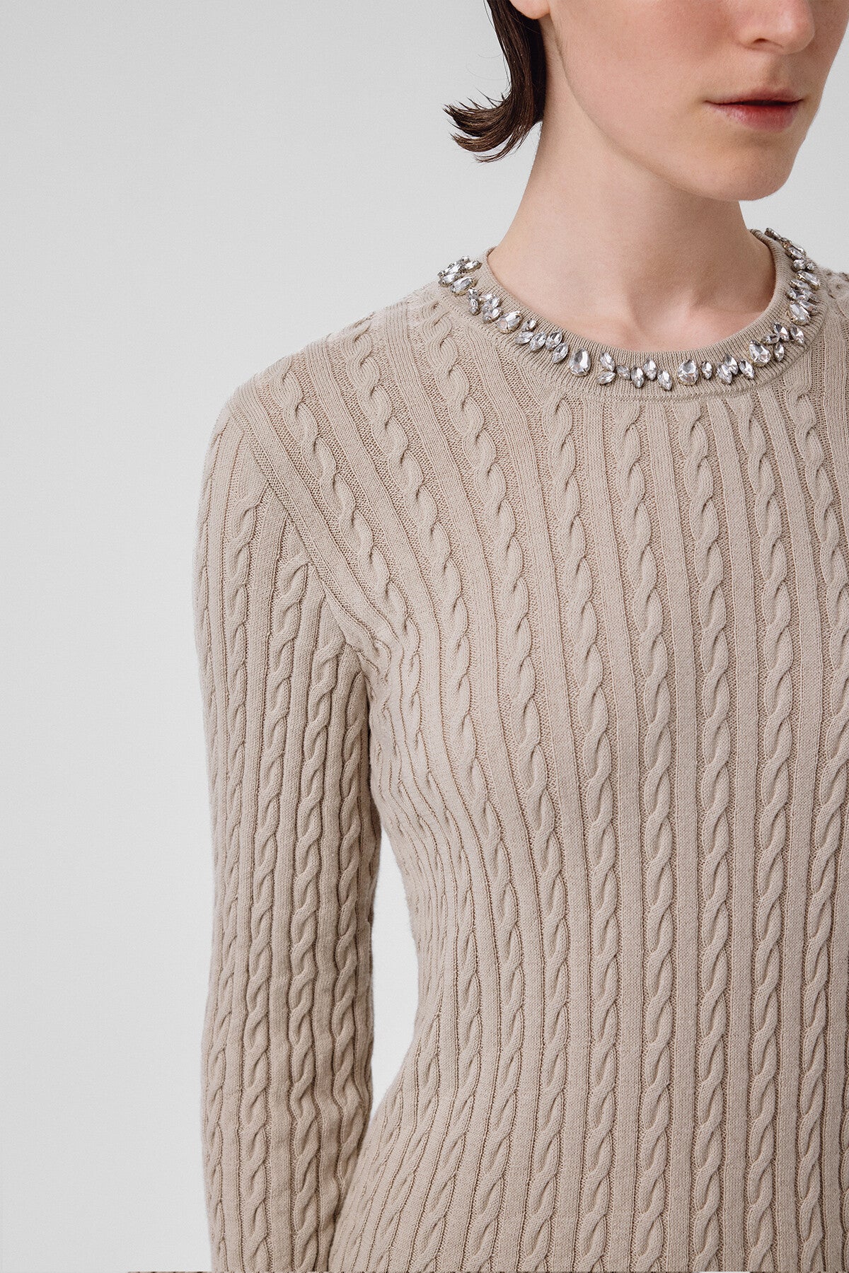 Women's Sweater with Gray and Green Stone Embroidery
