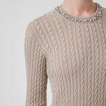 Women's Sweater with Gray and Green Stone Embroidery