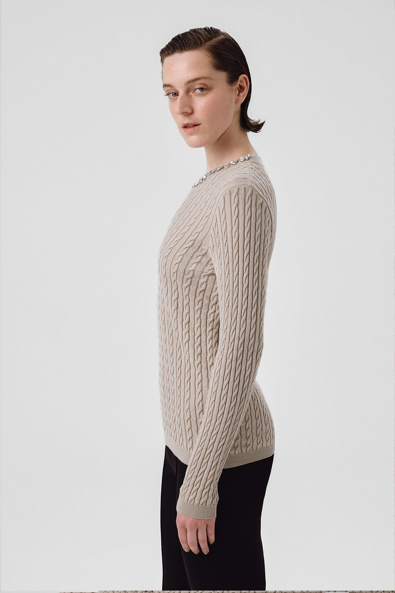 Women's Sweater with Gray and Green Stone Embroidery