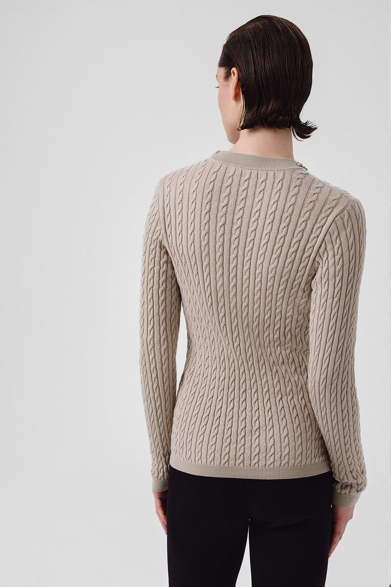 Women's Sweater with Gray and Green Stone Embroidery