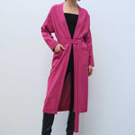 Long Women's Cardigan with Waist Tie and Rose Embroidery