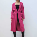 Long Women's Cardigan with Waist Tie and Rose Embroidery