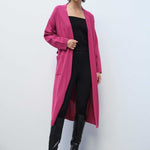 Long Women's Cardigan with Waist Tie and Rose Embroidery