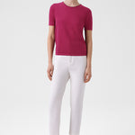Rose-Colored Short-Sleeved Women's Sweater with a Bicycle Neckline