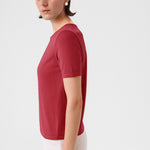 Rose-Colored Short-Sleeved Women's Sweater with a Bicycle Neckline