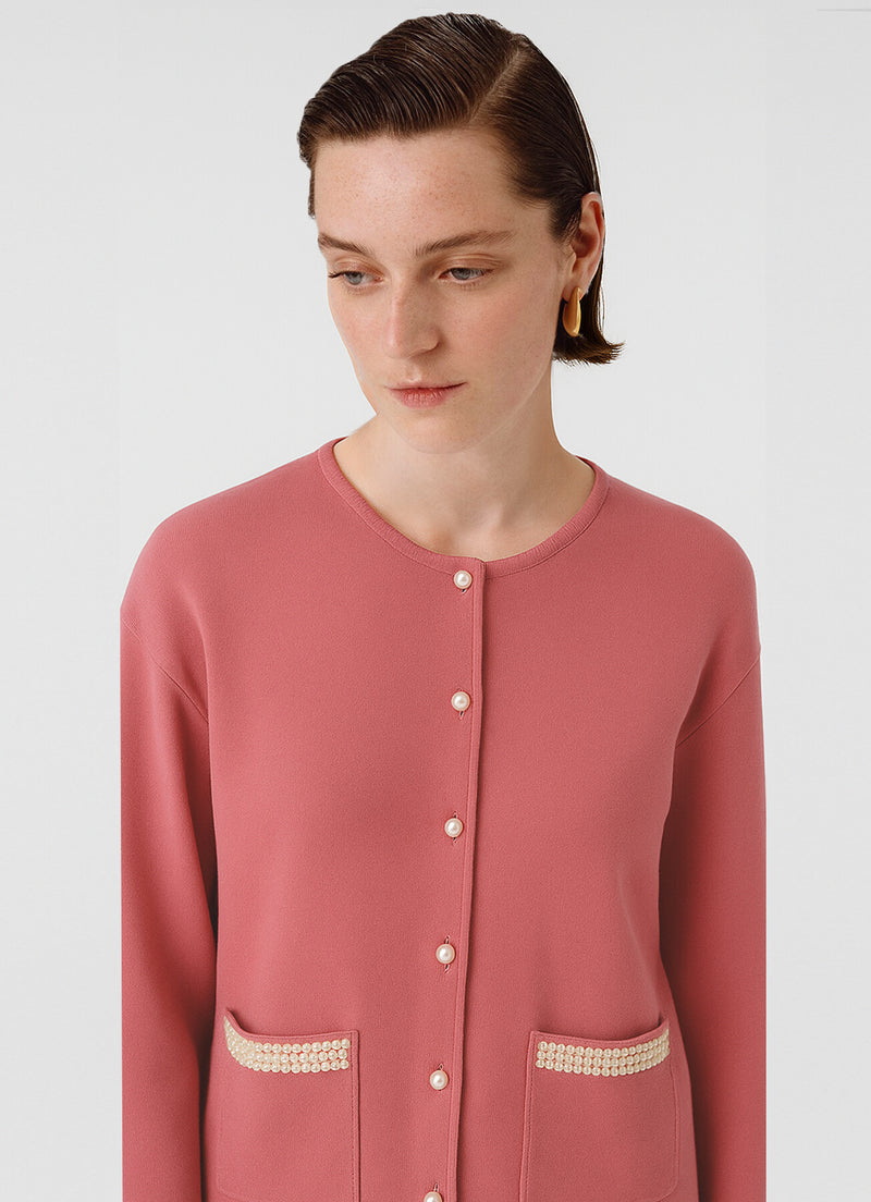 Women's Jacket with Pearl Buttons and Pocket Details
