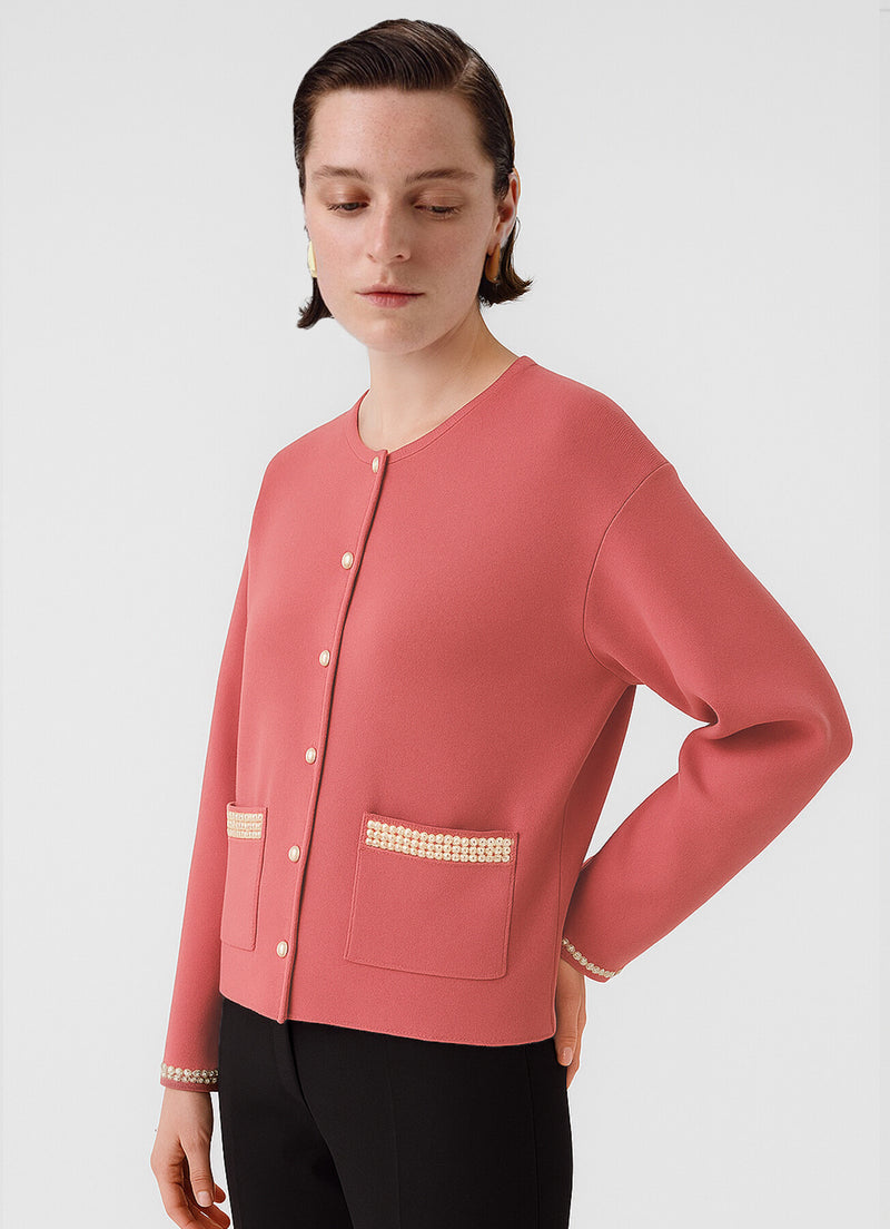 Women's Jacket with Pearl Buttons and Pocket Details