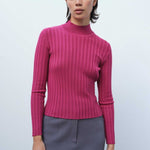 Rose-Patterned Half-Necked Women's Sweater