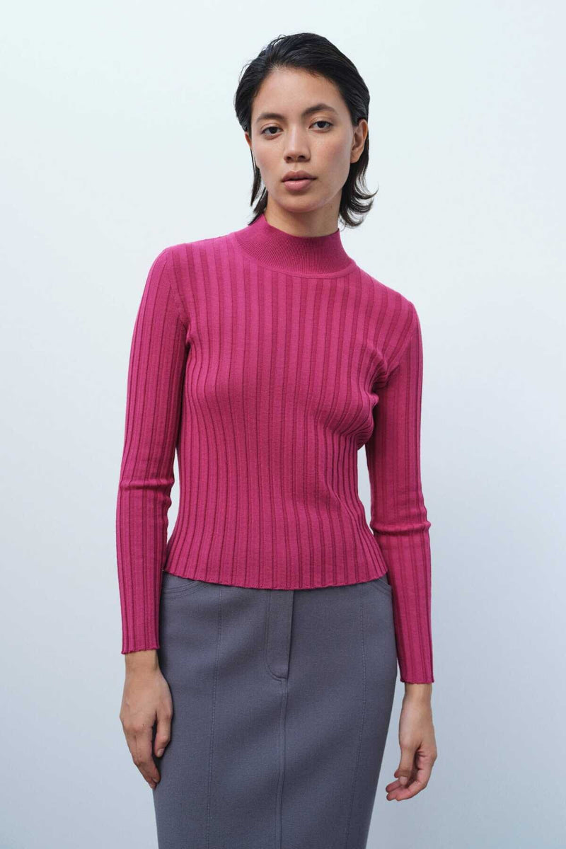 Rose-Patterned Half-Necked Women's Sweater